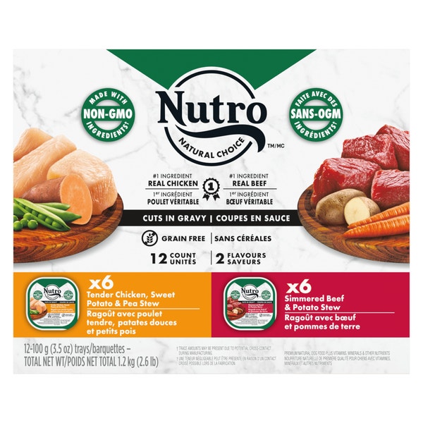 Nourriture humide pour chiens adultes NUTRO(MC) Natural Choice(MC) Coupes en sauce Ragoût avec poulet tendre, patates douces et petits pois et Ragoût avec bœuf et pommes de terre image 1
