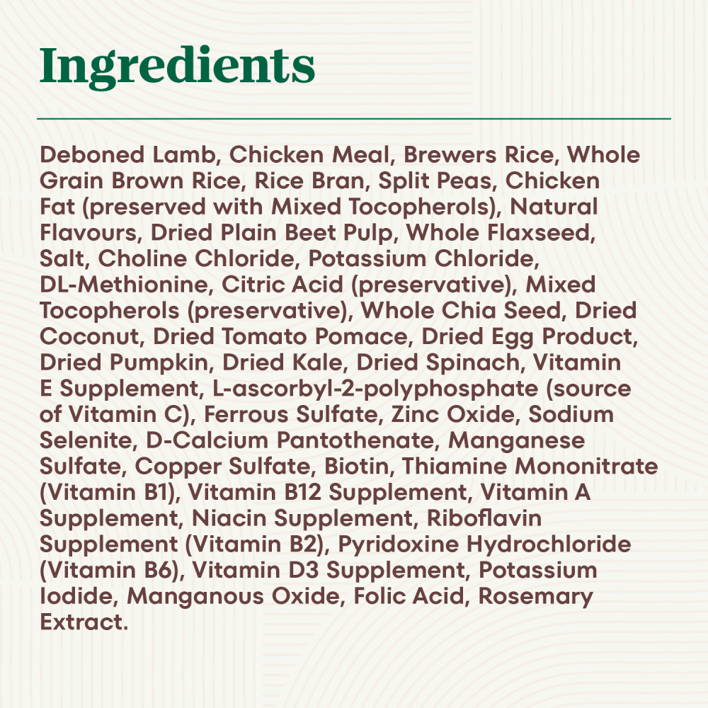 NUTRO NATURAL CHOICE Adult Lamb & Brown Rice Recipe ingredients image