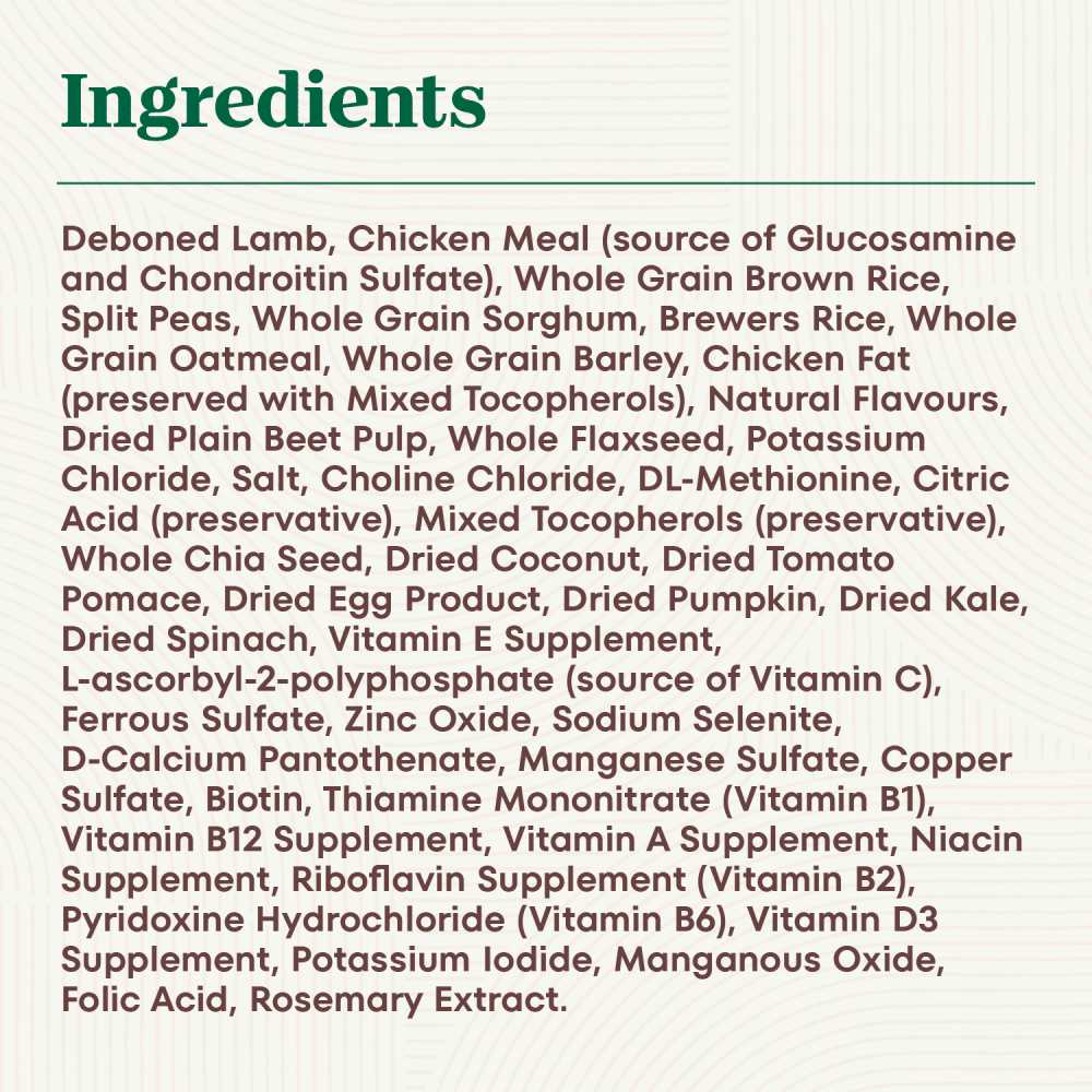 NUTRO NATURAL CHOICE Large Breed Adult Lamb & Brown Rice Recipe ingredients image