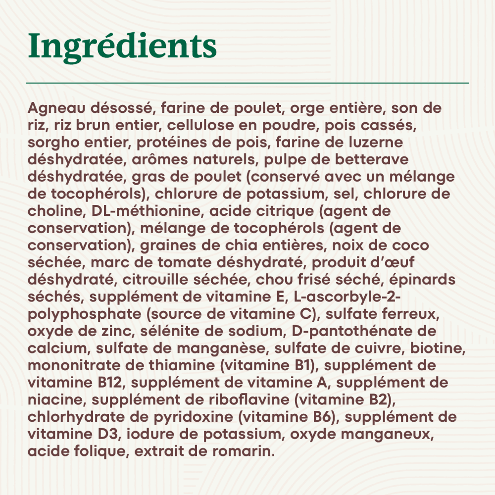 Nourriture sèche pour chiens adultes NUTRO NATURAL CHOICE Poids santé Recette avec agneau et riz brun ingredients image