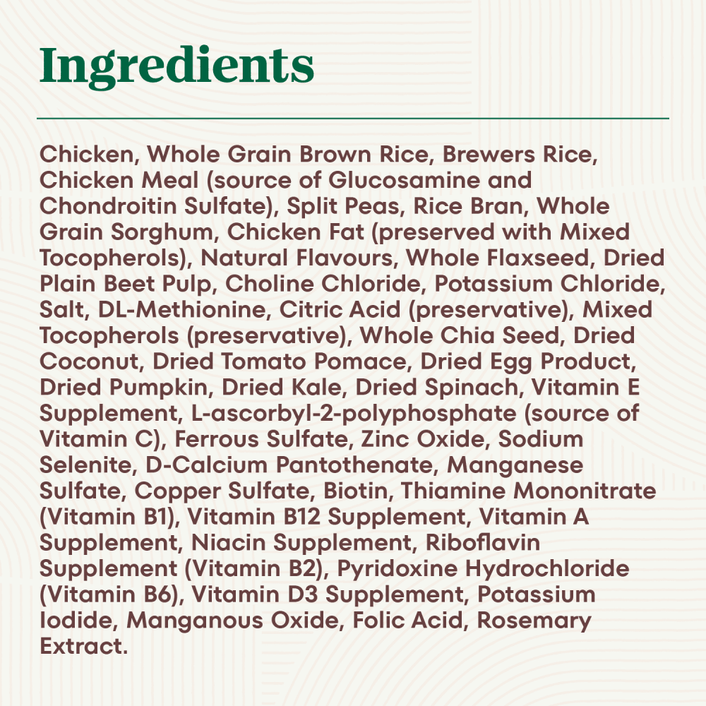 NUTRO NATURAL CHOICE Large Breed Senior Chicken & Brown Rice Recipe ingredients image