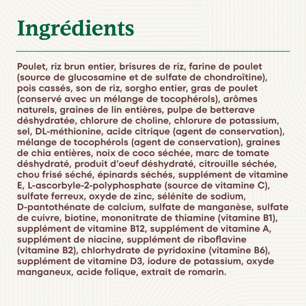 Nourriture sèche pour chiens âgés de grande race NUTRO NATURAL Recette avec poulet et riz brun ingredients image