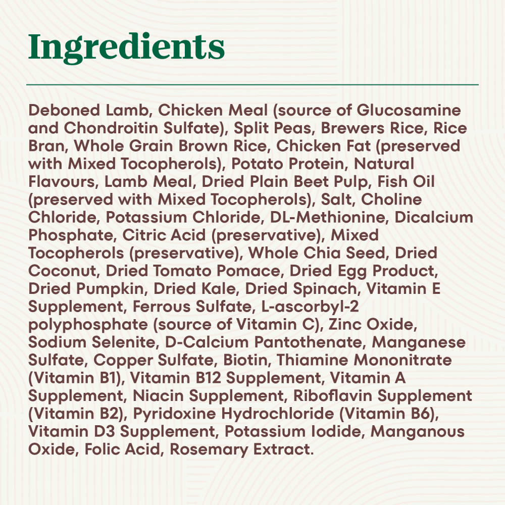 NUTRO NATURAL CHOICE Large Breed Puppy Lamb & Brown Rice Recipe ingredients image