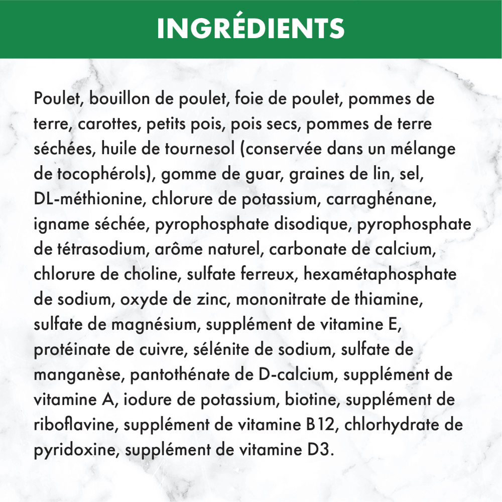 Nourriture humide pour chiens adultes NUTRO(MC) Natural Choice(MC) Pain de viande de première qualité Recette avec poulet, pommes de terre, carottes et petits pois ingredients image