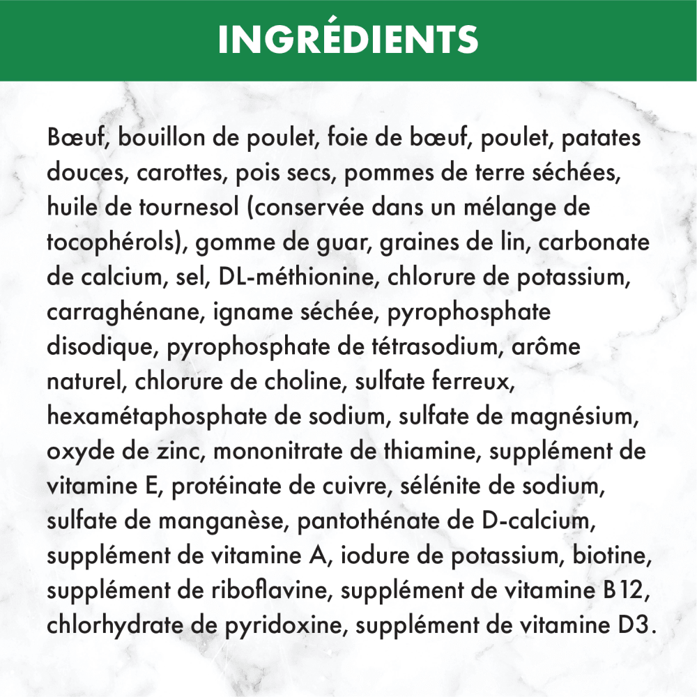 Nourriture humide pour chiens adultes NUTRO(MC) Natural Choice(MC) Pain de viande de première qualité Recette avec bœuf, patates douces et carottes ingredients image