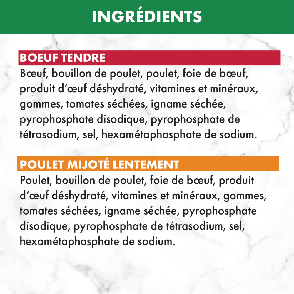 Nourriture humide pour chiens adultes NUTRO(MC) Natural Choice(MC) Pâté Recette au poulet mijoté lentement et Recette au bœuf tendre ingredients image